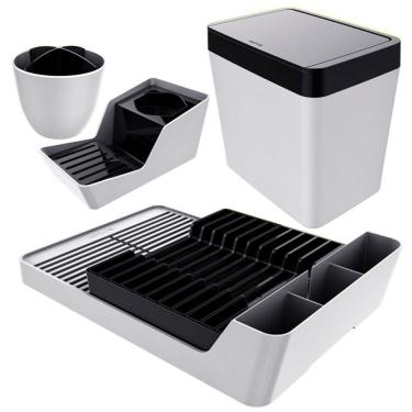 Imagem de Kit Escorredor De Louças / Talheres + Organizador De Pia + Lixeira - Branco Crippa