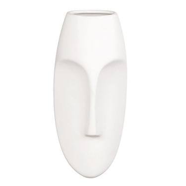Imagem de Howard Elliott Escultura decorativa oval de cerâmica para pendurar na parede, decoração de vaso de parede com acabamento fosco branco para sala de estar, quarto, corredor e entrada, 25 x 12 cm