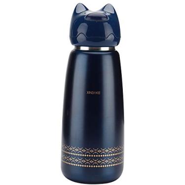 Imagem de DIFFLIFE Garrafa de água bonita para escola, caneca térmica de aço inoxidável isolada a vácuo, garrafa térmica de isolamento de animais fofos 2019 (azul) (YUNDA)