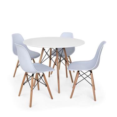 Imagem de Conjunto Mesa de Jantar Redonda Solo Branca 120cm com 4 Cadeiras Solo - Branco