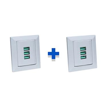 Imagem de Kit Espelhos de Tomadas Duplo Chanfrado com 3 Usb 5.2A COR:BRANCO