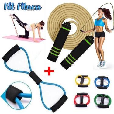 Imagem de Kit Fitness Malhar Exercicios Em Casa Homeoffice Elastico De Tensão +