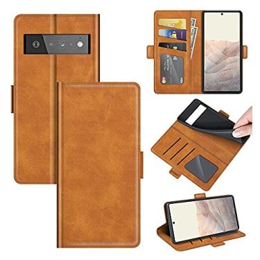 Imagem de YUNCHAO Caixa de telefone Para o Google Pixel 6 Pro Dual-late Magnetic Buckle Horizontal Flip Leather Case com titular e slots de cartão e carteira capa para celular