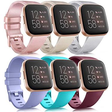 Imagem de Pacote com 6 pulseiras esportivas compatíveis com Fitbit Versa 2 / Versa Lite/SE, pulseiras de substituição clássicas de silicone macio para relógio inteligente Fitbit Versa feminino e masculino