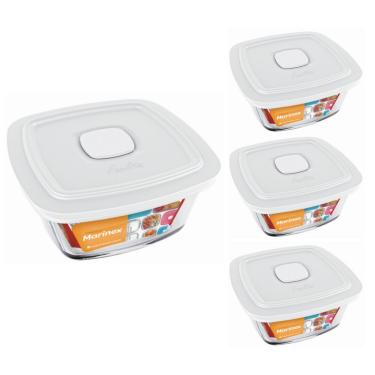 Imagem de Pote Vidro Marinex Quadrado Facilita Vap Com Tampa 1L 3Un