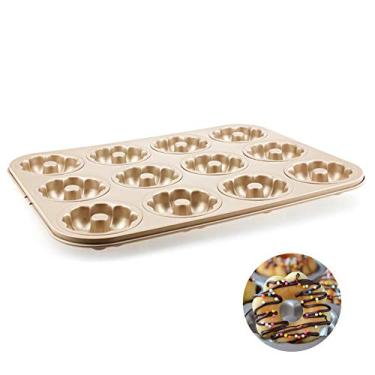 Imagem de ROARINGWILD Pumpkin Donut Mold Nonstick Doughnut Baking Pan Carbon Steel Baking Tray Cake Pan Mold for 12 Donuts Baking Beginners and Cake Lovers