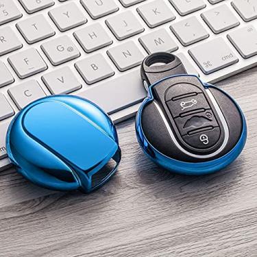 Imagem de CSHU Macio TPU Car Key Case Cover Chaveiro Ring Key Bag, apto para Bmw Mini Cooper Clubman Countryman R55 R56 R57 R58 R59 R60 S Roadster, Azul