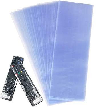 Imagem de Sacos de envoltório retrátil de 6 cm x 20 cm para controle remoto de TV, 100 peças de filme protetor universal termorretrátil de PVC transparente, capa protetora à prova de poeira e à prova d'água para controle remoto de TV de vídeo com ar condicionado
