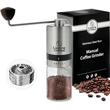 Imagem de Lasting Coffee Moedor de café manual com broca de aço inoxidável | Moedor manual cônico de grão inteiro premium com configurações ajustáveis | Moedor de manivela portátil
