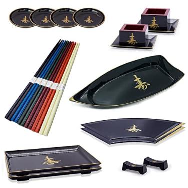 Imagem de Kit Oriental Japonês Com Barca Sushi Ideograma Dourado