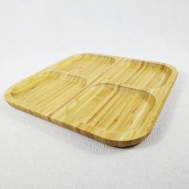 Imagem de Petisqueira Em Bambu Natural Quadrada C/ 4 Divisórias 30X30cm - Bm36