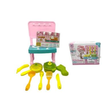 Imagem de Kit Mini Cozinha Infantil Fogão De Brinquedo 2 Bocas Fazendo Comidinha