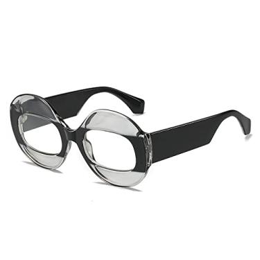 Imagem de Óculos de sol redondos de retalhos exclusivos para mulheres moda chique óculos de sol feminino gradiente sexy óculos de sol gafas, cinza preto claro, tamanho único
