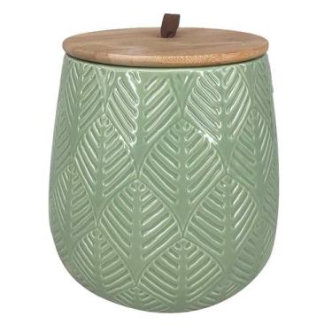 Imagem de Pote De Cerâmica Verde Com Tampa De Madeira 15cm - Btc