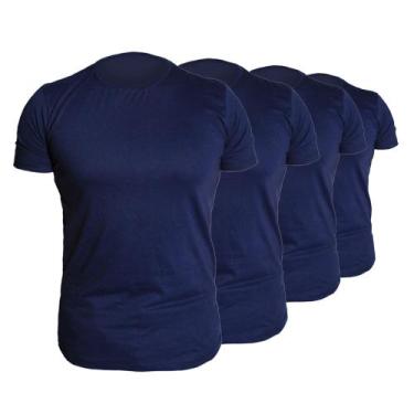 Imagem de Kit 4 Camisetas Básica Masculina Lisas Algodão 100% Cor Azul Marinho G