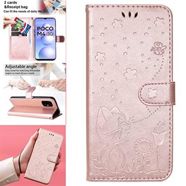 Imagem de Capas de telefone de abelha de gato em relevo compatíveis com Xiaomi Poco M4 5G Poco M5 4G Capa de couro de luxo slots para cartão de visita clipe de carteira capas à prova de choque (ouro rosa, Xiaomi Poco M5 4G)