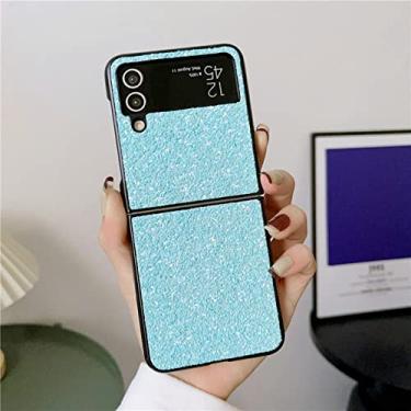 Imagem de Capa de telefone com lantejoulas fosca luxuosa para Samsung Galaxy Z Flip 4 3 5G Bling brilhante à prova de choque capa protetora de silicone macio, azul, para Z Flip 3