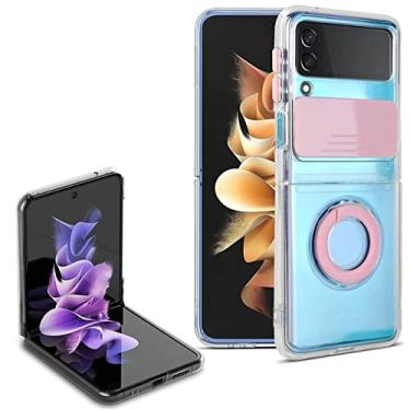 Imagem de Capa de telefone de silicone macio para Samsung Galaxy Z Flip4 com suporte de anel capa de proteção à prova de choque para Sansung Z Flip3 5g ZFlip3, rosa, para Samsung Z flip4