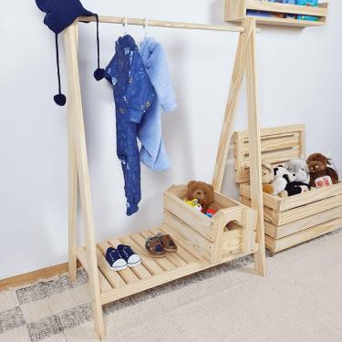 Imagem de Arara para Roupas Slim em Madeira de Pinus Cor NATURAL