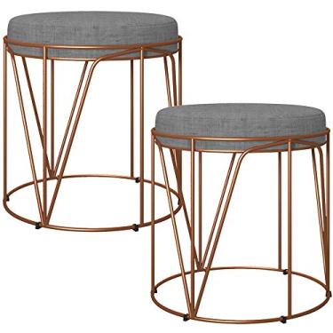 Imagem de Kit 02 Puffs Decorativo Aramado Bronze Zaya L02 Linho Cinza Escuro - Lyam Decor