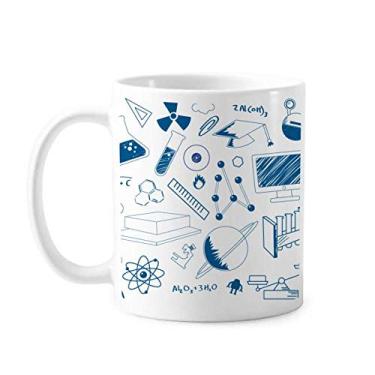 Imagem de Caneca de cerâmica com símbolo de química Blue Grid Strokes, copo de porcelana de café