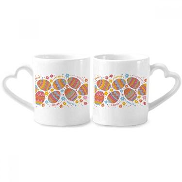 Imagem de Conjunto de canecas de porcelana para casais de ovos coloridos, festivais de religião da Páscoa com alça de coração