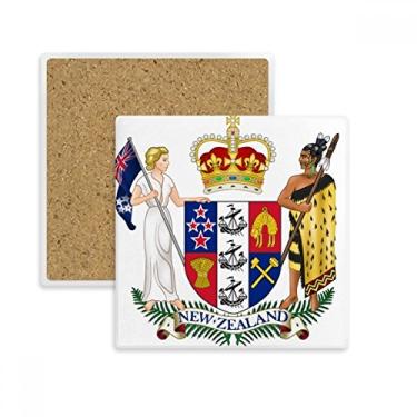 Imagem de Porta-copos quadrado com emblema nacional da Oceania da Nova Zelândia com pedra isolante