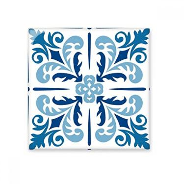 Imagem de Azulejo de cerâmica com ilustração de flor decorativa azul Marrocos brilhante decalque de tijolos esmaltados