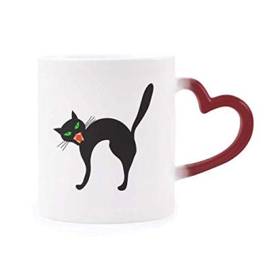 Imagem de Caneca sensível ao calor de Halloween gato preto assustador vermelha muda de cor