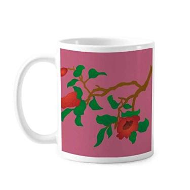 Imagem de Caneca de flor de cultura verde vermelha com pintura em cerâmica copo de porcelana café louça