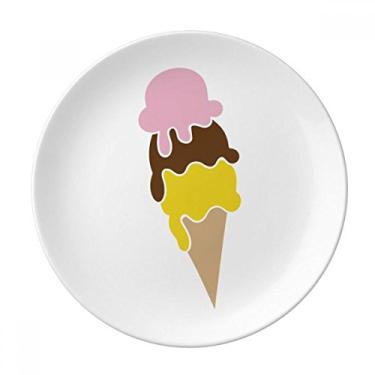Imagem de Prato de sorvete rosa marrom amarelo doce decorativo de porcelana salver louça de jantar