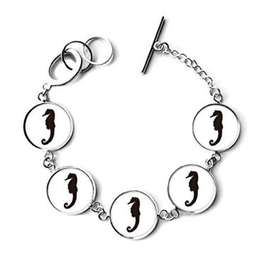 Imagem de DIYthinker Hipocampo Marine Life Pulseira com padrão preto, joia