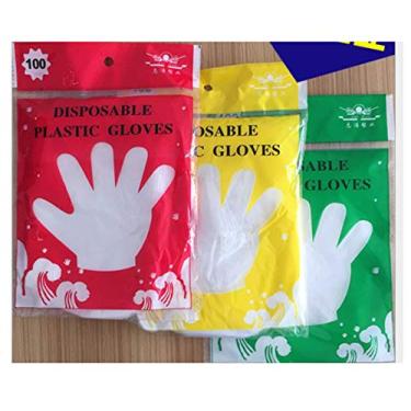 Imagem de Luvas descartáveis WYLSY – Luvas de plástico para preparo de alimentos sem látex para cozinhar, manusear alimentos, cozinha, churrasco, limpeza – transparente, tamanho único, 100pcs, L