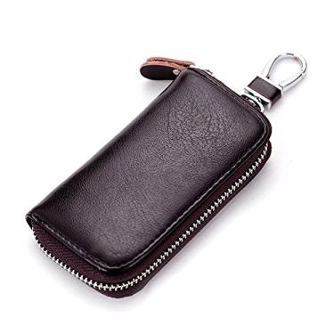 Imagem de Porta-chaves de couro genuíno com 2 compartimentos para cartão e 6 ganchos e 1 cartão de acesso, porta-chaves para carro, carteira para homens e mulheres, Coffee, 1 pcs