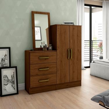 Imagem de Cômoda Multiuso Com 03 Gavetas 02 Portas Com Espelho B700 Castanho - Briz Móveis
