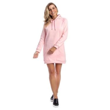 Imagem de Blusão Vestido Em Moletom Feminino Casual Com Bolso E Capuz Rosa - Luv