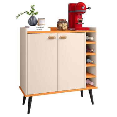 Imagem de Aparador Buffet Madero Barzinho Adega 5 Garrafas 2 Portas Puxadores Concha Cantinho Café Decoração Sala - Off White/Cinamomo - RPM Móveis