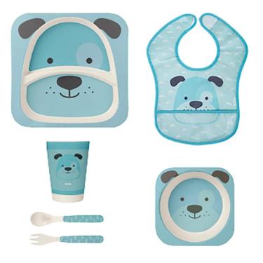 Imagem de Kit de Alimentação Com Babador Buba Bambu Cachorro Azul