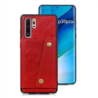 Imagem de Porta-Cartões Estojo Carteira para Huawei P30 Pro P20 Lite 2019 Mate 40 30 20 Honor 9X 20 Lite Pro Couro Slot para Cartão Capa Traseira, vermelho, para P SMART 2021