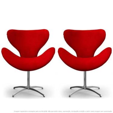 Imagem de Kit 2 Cadeiras Decorativas Poltronas Egg Vermelha Com Base Giratória -
