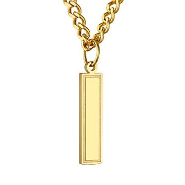 Imagem de GoldChic Colar masculino com iniciais iniciais, aço inoxidável, grande, para esporte, atletas, pingente de alfabeto com corrente cubana de 4 mm, 22''+2'', Banhado a ouro, Sem Pedra Preciosa