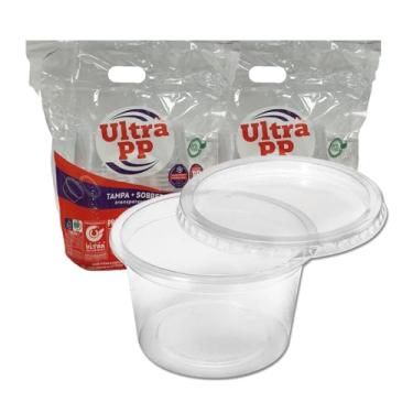 Imagem de POTE 500ML PLASTICO DESCARTAVEL COM TAMPA REDONDO PP C/50 UNID BOLO SORVETE…