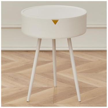 Imagem de Mini mesa de canto de cama estrutura triangular pernas de aço carbono mesa de cabeceira lateral material PP engrossado pequeno mesa de cabeceira grande capacidade de armazenamento adequada para quartos e salas de estar (cor: branco,