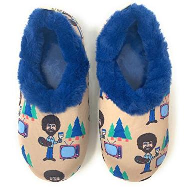 Imagem de JYinstyle Pantufas femininas felpudas antiderrapantes e quentes, confortáveis e aconchegantes, sapatos internos forrados com lã, Bob Ross TV, 5-6