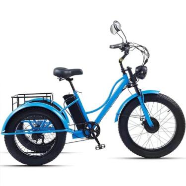 Imagem de Triciclo Elétrico De 7 Velocidades Para Adultos,Triciclo Elétrico De 24'' 48v 15ah Com Cesta Grande, Display Lcd + Farol,Bicicleta Elétrica De Três Rodas,Blue