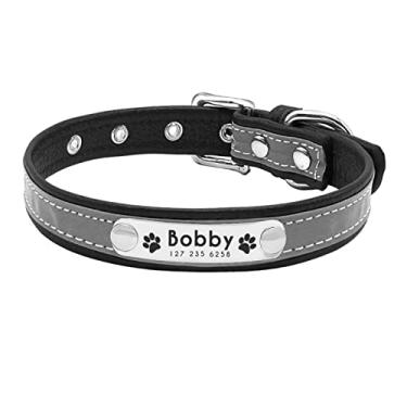 Imagem de Coleira De Gato De Couro Refletora Personalizada Com Nome De Identificação Personalizado Para Chihuahua Yorkie,Preto,XS 20-26 CM