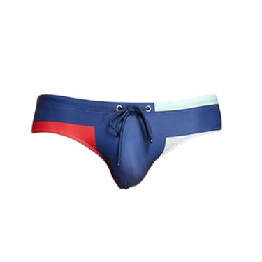 Imagem de Bestgift Calção de banho masculino triangular, calção de banho para férias na praia, calção de banho, sunga masculina, Azul escuro, M