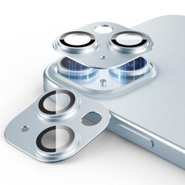 Imagem de KISMER Protetor de lente de câmera para iPhone 15 iPhone 15 Plus, pacote com 2, capa de câmera de vidro temperado 9H, capa fosca de liga de alumínio, capa resistente a arranhões, azul