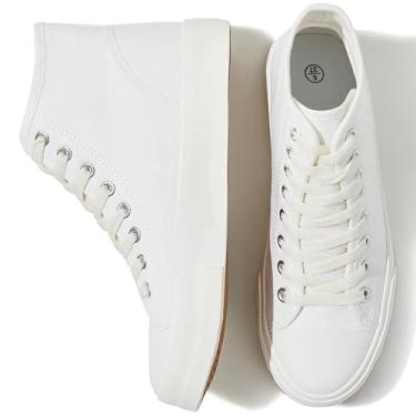 Imagem de Uoidru Tênis de cano alto feminino de lona, lona, cano alto, feminino, casual, cadarço, Branco creme, 34
