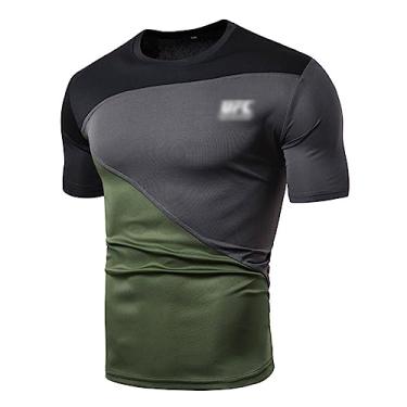 Imagem de Camiseta masculina atlética manga curta secagem rápida cor costura camiseta elástica para academia, Cor 1, XXG